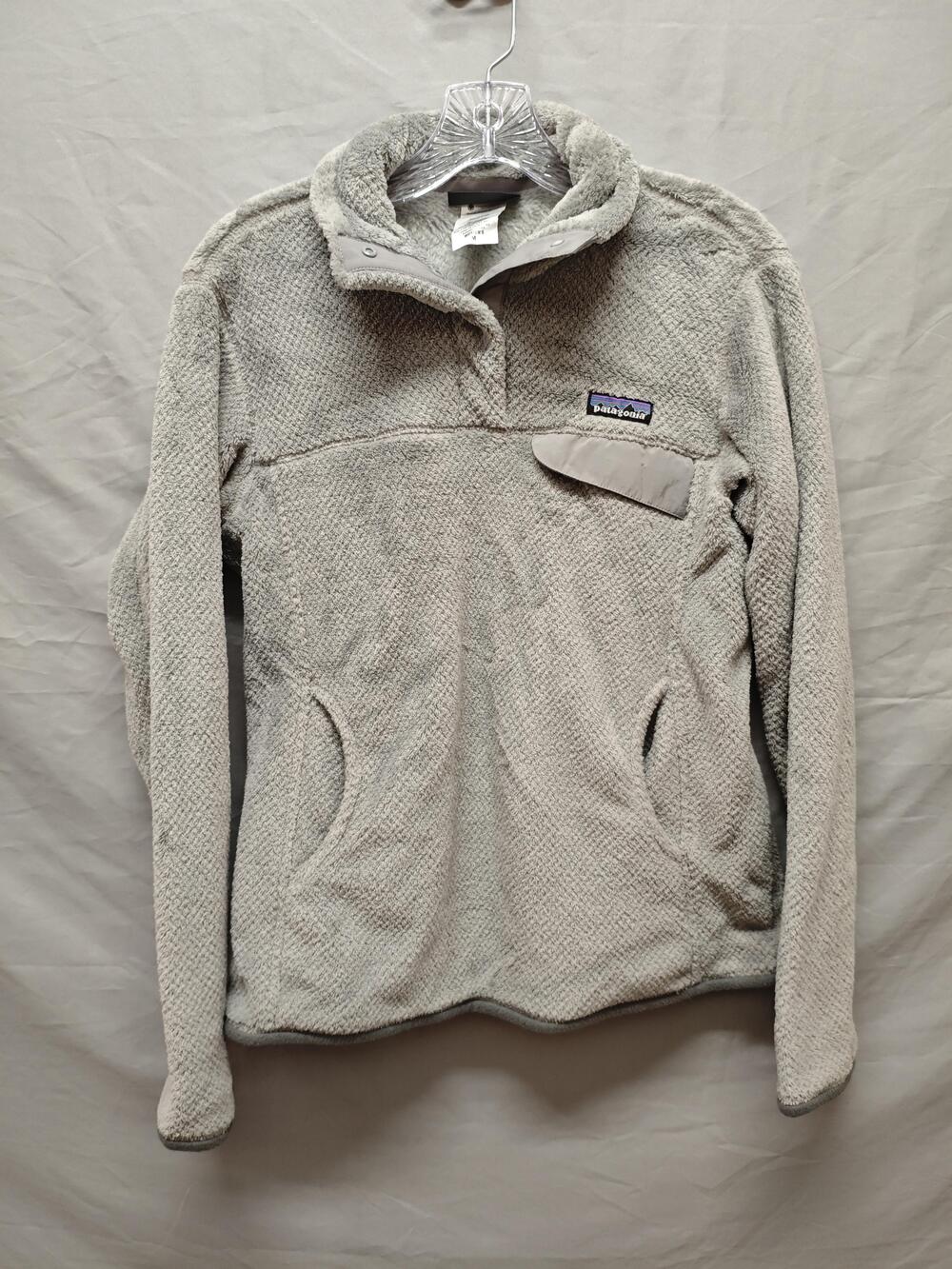 Patagonia Fleece Pullover Womens Medium Gray Re-Tool Snap-T Pockets Soft Cozy